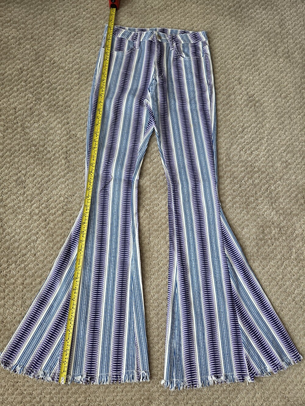 Altar'd State Purple and Blue Striped Wide Leg Flare Frayed Hem Jeans